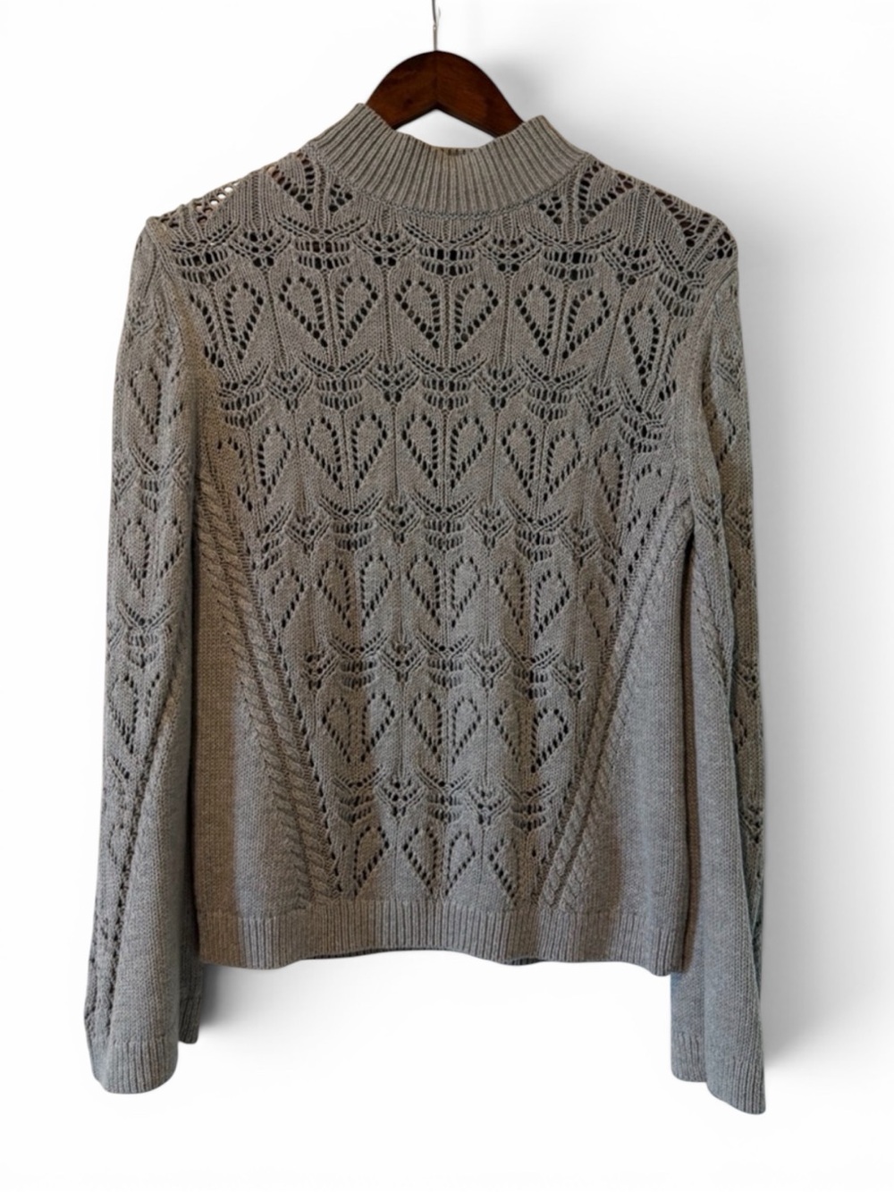 LOFT Gray Open-Knit Mock Neck Sweater